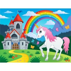 42678I vafa Unicorn cu castel si curcubeu 30x20cm